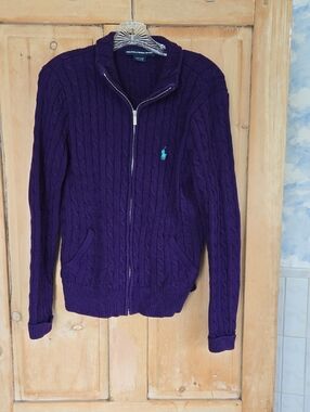 Polo by Ralph Lauren Deep Purple Cable-Knit Zip Sweater